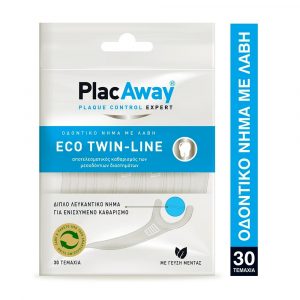 Plac Away Twin Line Διπλό Λευκαντικό Οδοντικό Νήμα με Λαβή, 30 τεμάχια