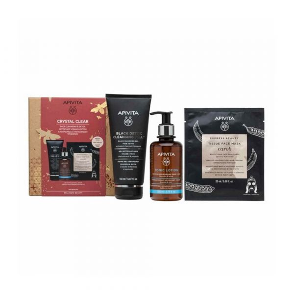 Apivita Crystal Clear: Gel Καθαρισμού 150ml Promo (+Λοσιόν 200ml & Express Mask Χαρούπι 20ml)