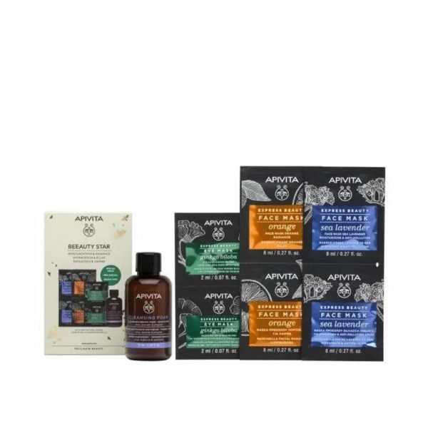 Apivita Beeauty Star: Express Masks Θαλάσια Λεβάντα & Πορτοκάλι 3X(2X8ml) Promo (+Μini Αφρός 75ml)