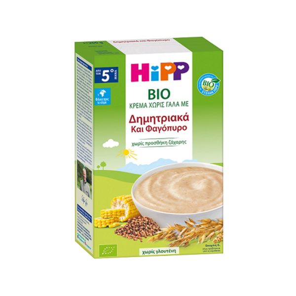 Hipp Κρέμα Δημητριακά Και Φαγόπυρο Χωρίς Γάλα Από Τον 5Ο Μήνα 200gr